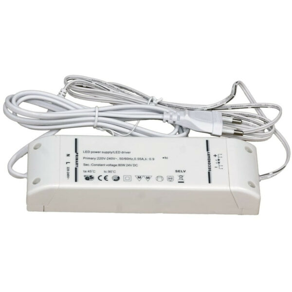 LED-muuntaja 24V, 80W (IP20) pistotulpalla